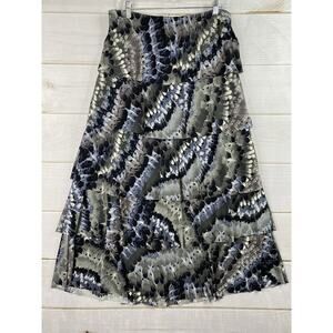 JOSTAR Skirt Womens XL Black Gray Feathers Tiered Pull On Slinky Knit Maxi